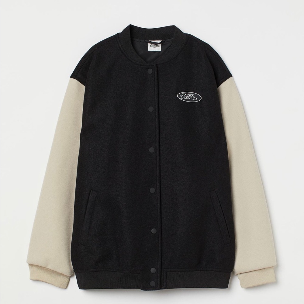 h&m no fear oversized varsity jacket